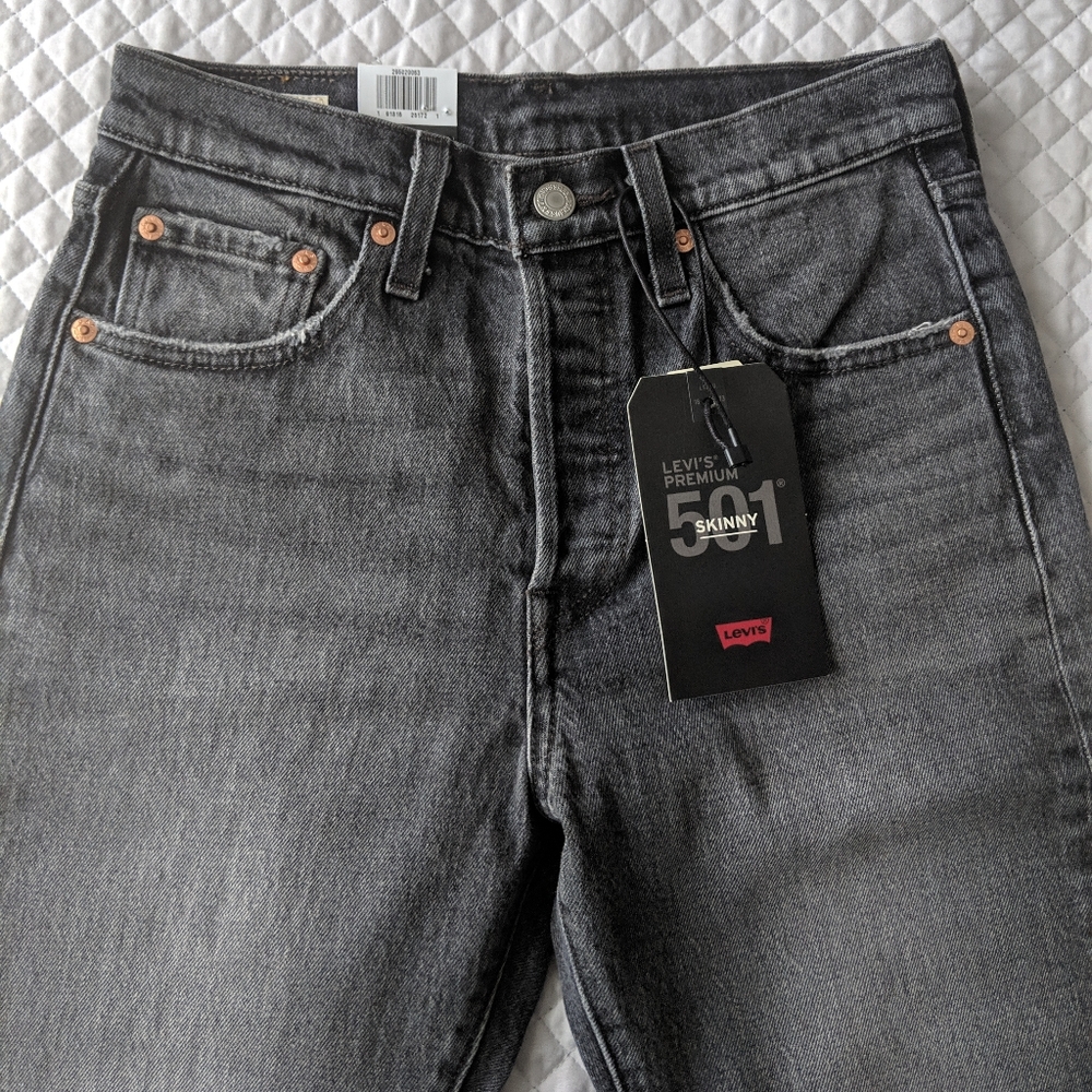 NWT Levi' 501 Skinny Jeans Dark Denim Gray Black - Picture 5 of 8